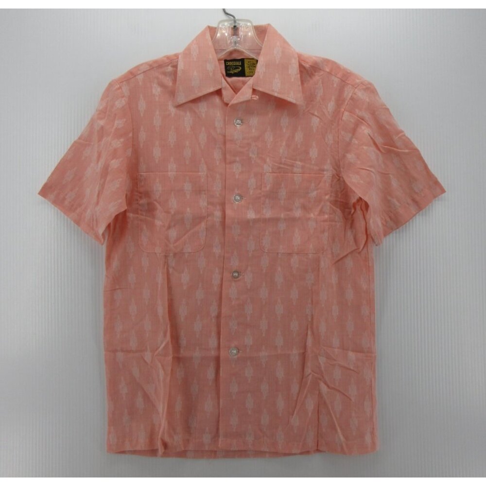 VINTAGE Shirt Small 70s Loop Collar Camp Retro Mod Aztec Crocodile